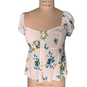 Free People Close To You Blouse Ivory Combo Floral Puff Sleeve New M